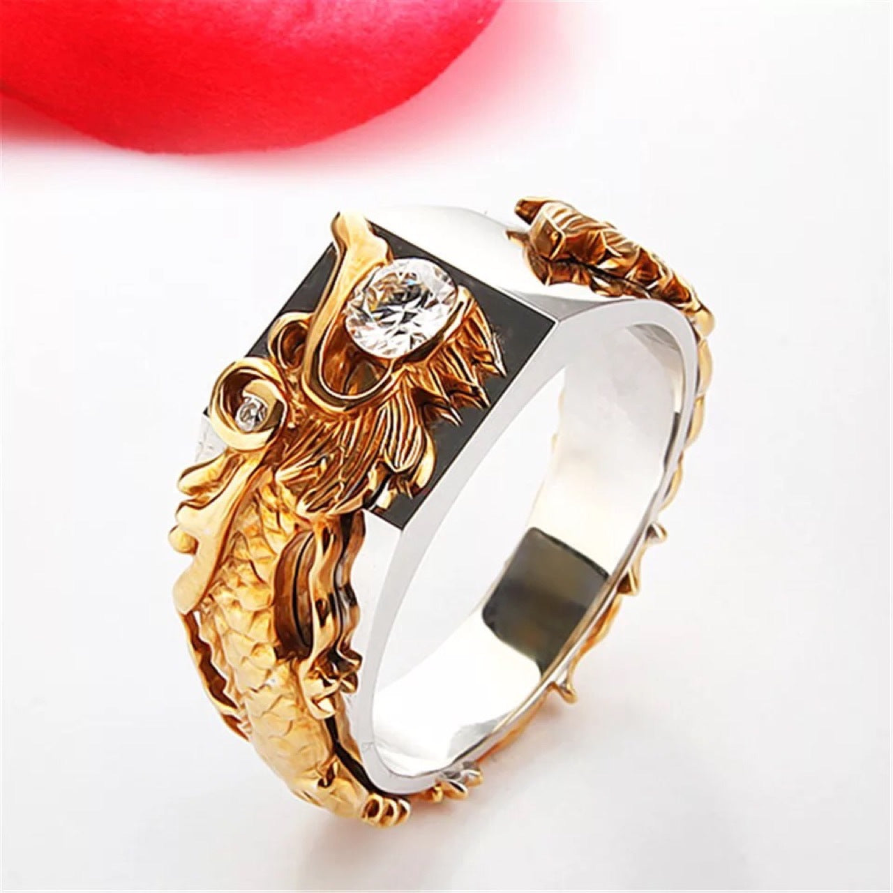 Domineering Dragon Pattern Ring for Men | Two-Color Zircon Hip Hop Punk Style