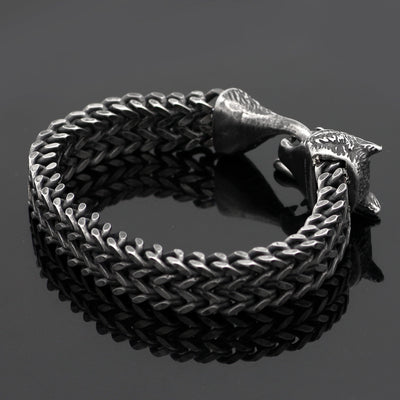 Men’s Wolf Head Cuban Chain Bracelet – Vintage Stainless Steel Wristband