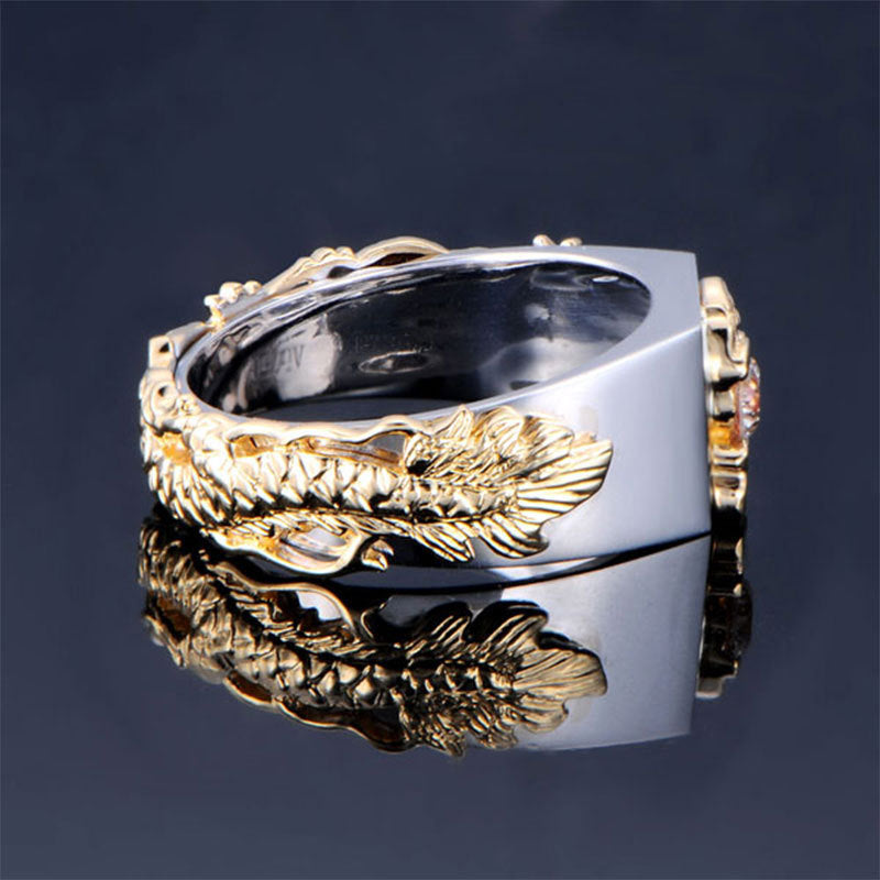 Domineering Dragon Pattern Ring for Men | Two-Color Zircon Hip Hop Punk Style