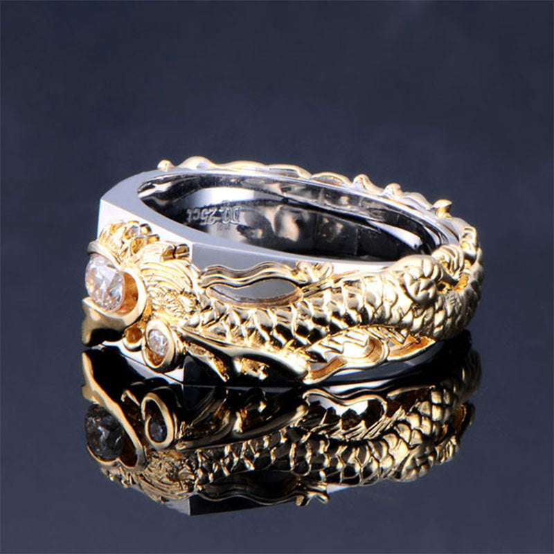 Domineering Dragon Pattern Ring for Men | Two-Color Zircon Hip Hop Punk Style