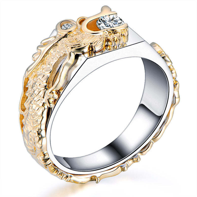 Domineering Dragon Pattern Ring for Men | Two-Color Zircon Hip Hop Punk Style