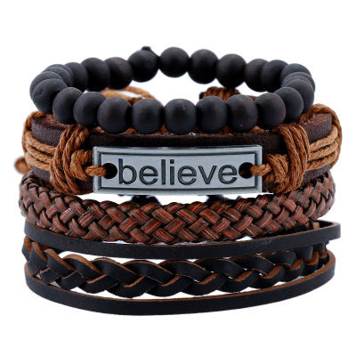 Men’s Leather “Believe” Bracelet – Inspirational Fashion Wristband