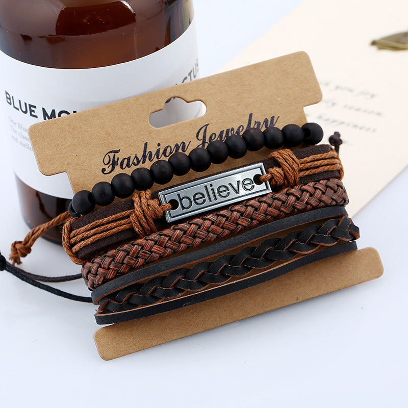 Men’s Leather “Believe” Bracelet – Inspirational Fashion Wristband