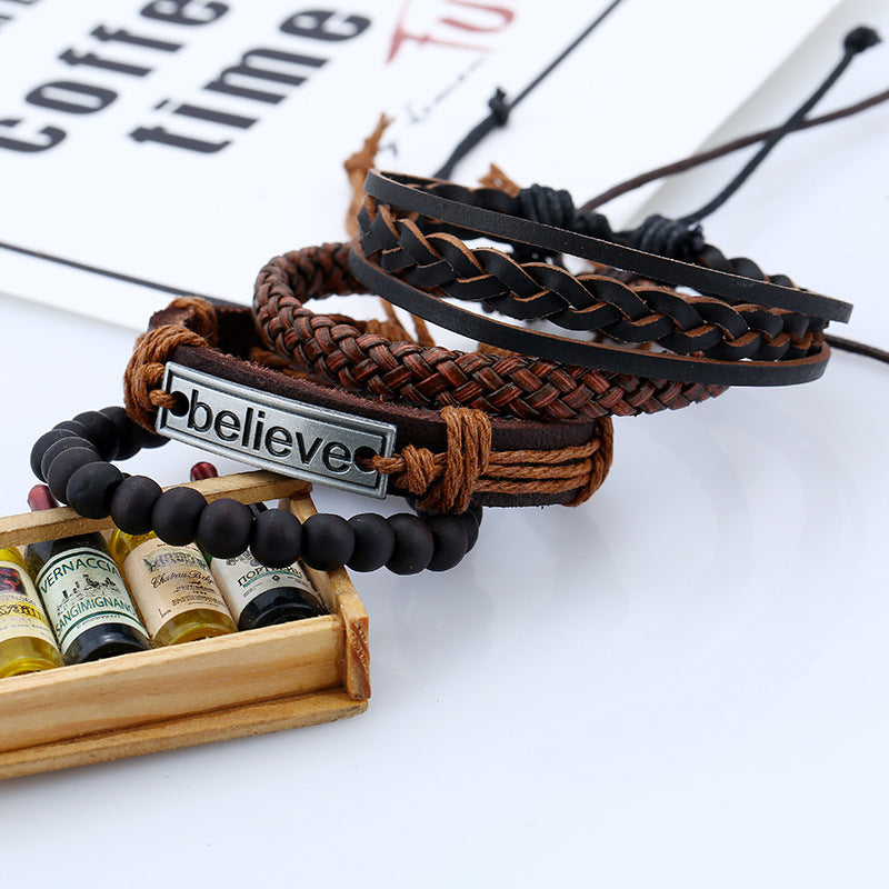 Men’s Leather “Believe” Bracelet – Inspirational Fashion Wristband