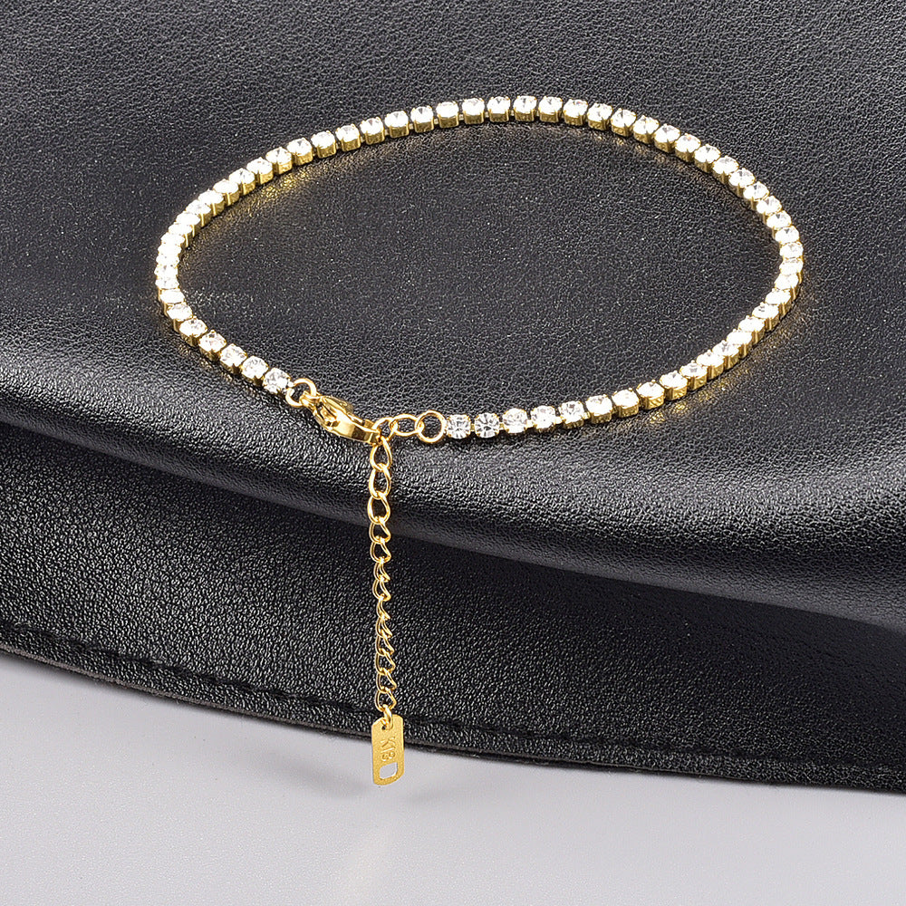 Titanium Steel Zircon Anklet with Gold Tail Chain | Women’s Summer Jewelry