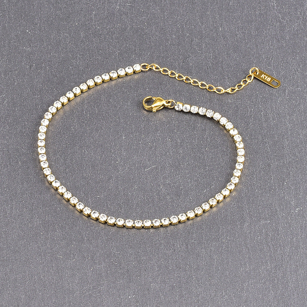 Titanium Steel Zircon Anklet with Gold Tail Chain | Women’s Summer Jewelry
