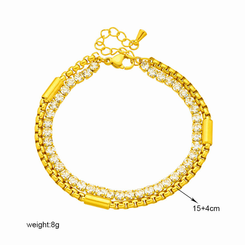 Minority All-match Diamond-embedded Multi-layer Twin Titanium Steel Chain Jewelry Bracelet