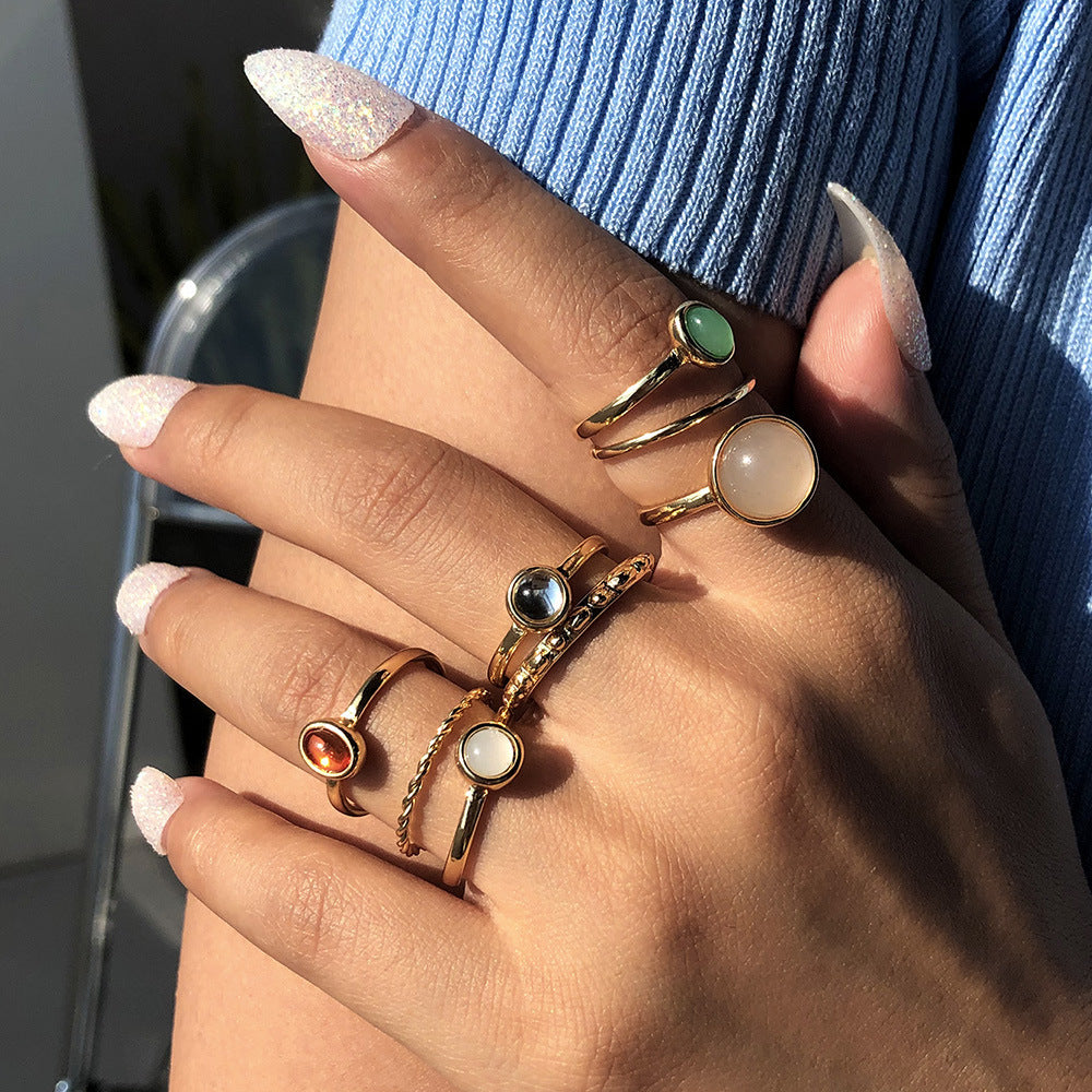 Colorful Stone Metallic Finger Rings | Stackable Combination Rings for Women
